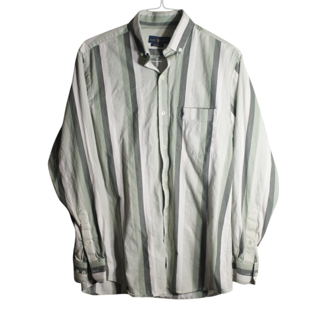 Polo Ralph Lauren Men's Shirt XXL 2X Button Down Green White Long Sleeve RRL